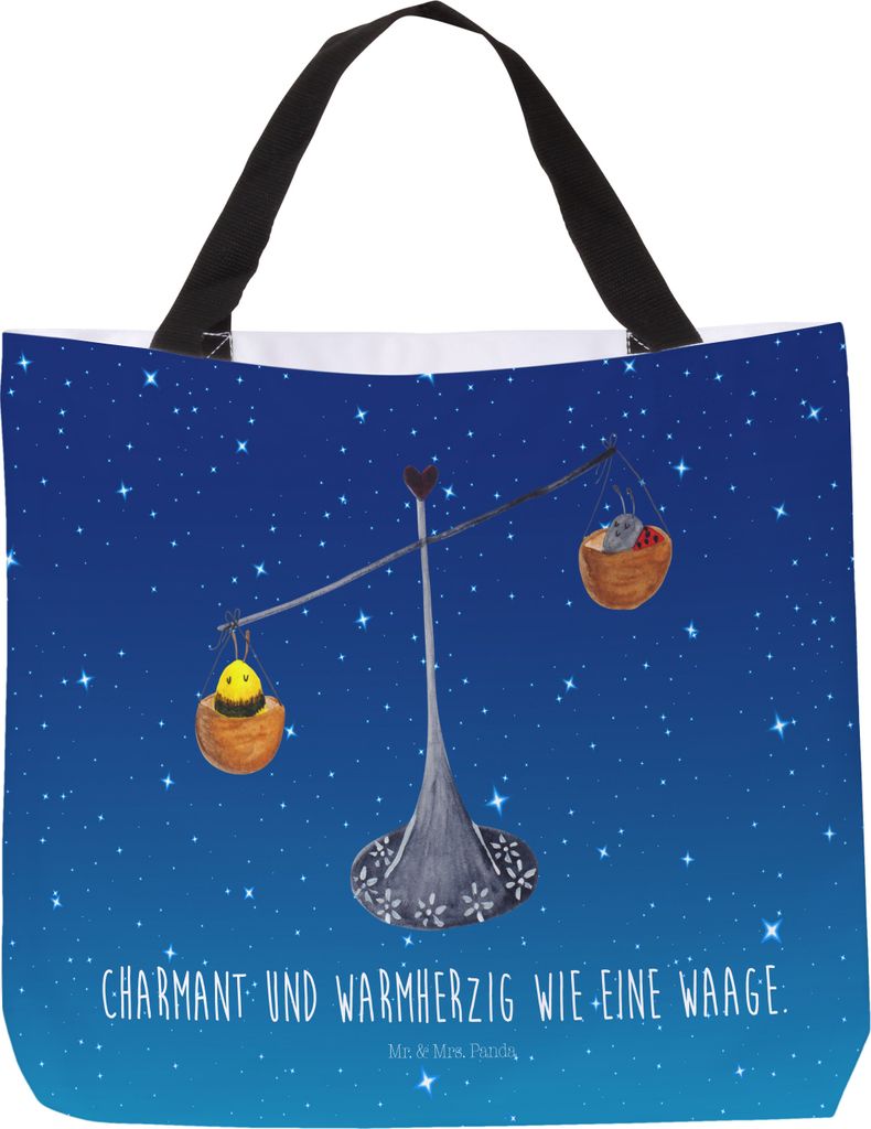 Mr. & Mrs. Panda Strandtasche Sternzeichen Waage - Sternenhimmel Blau - Geschenk, Schultasche, Biene, Reisetasche, Marienkäfer, Laptoptasche, Glei...