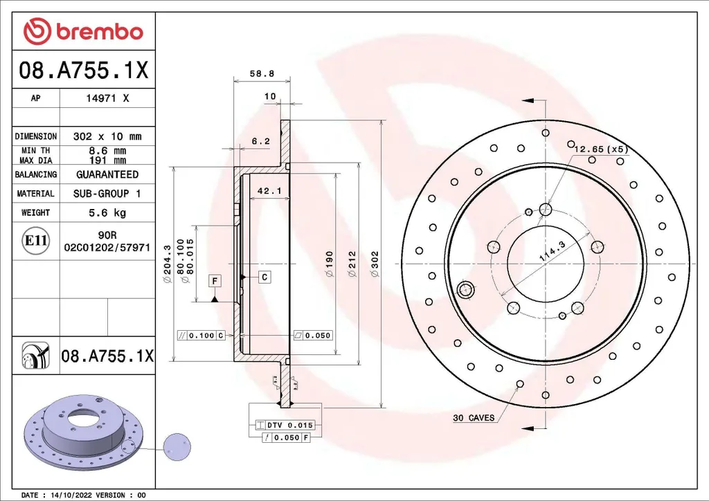 2 Disques de Frein Brembo 08.A755.1X Xtra pour Peugeot 4007 VU VV