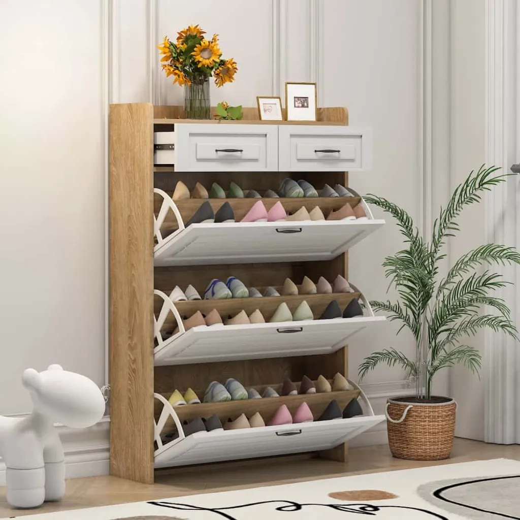 Rangement Chaussures pour Entrée Design Blanc avec Tiroirs Accessoires