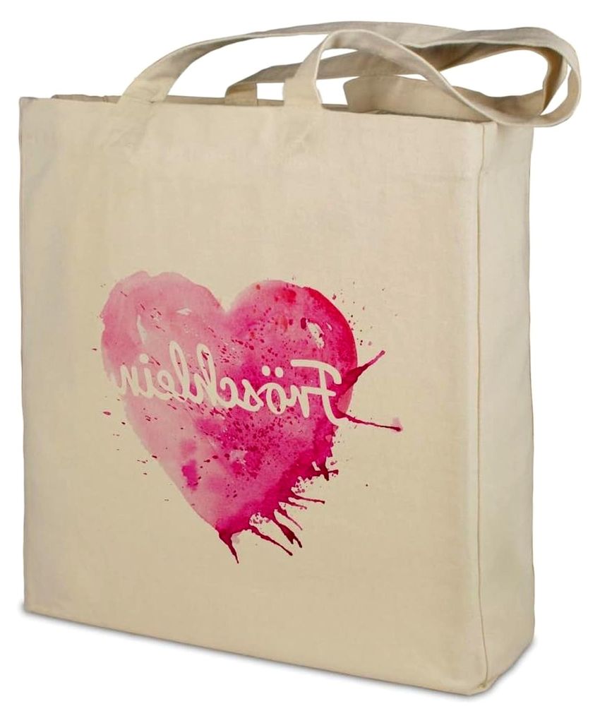 Stofftasche mit Namen Fröschlein - Motiv Painted Heart - Farbe beige - Stoffbeutel, Jutebeutel, Einkaufstasche, Beutel