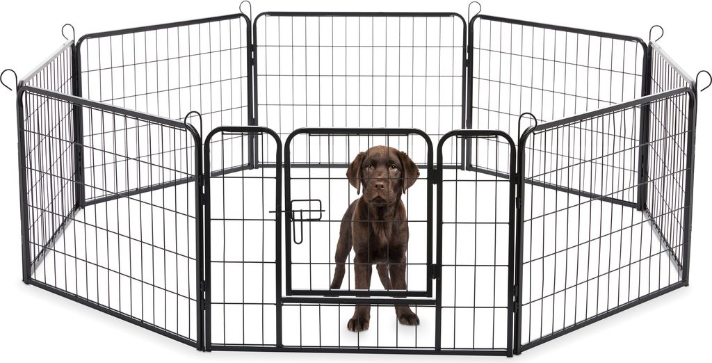 ACAZA Hundeauslauf in 8 Platten - Hundehütte - Mit Tür - 60 cm Höhe - Schwarz