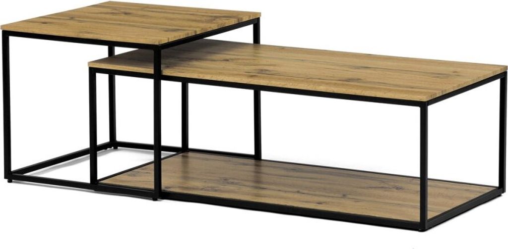 Autronic Stůl konferenční set 2 ks MDF deska dekor divoký dub kovová podnož černý lak (CT-X7123