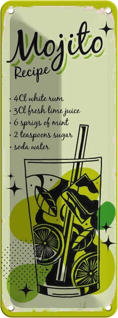 vianmo Blechschild 27x10 cm Mojito Cocktail Recipe drink