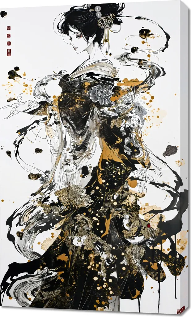 Tableau 60 x 100 cm Odyssées à l'encre - Déco murale moderne noire