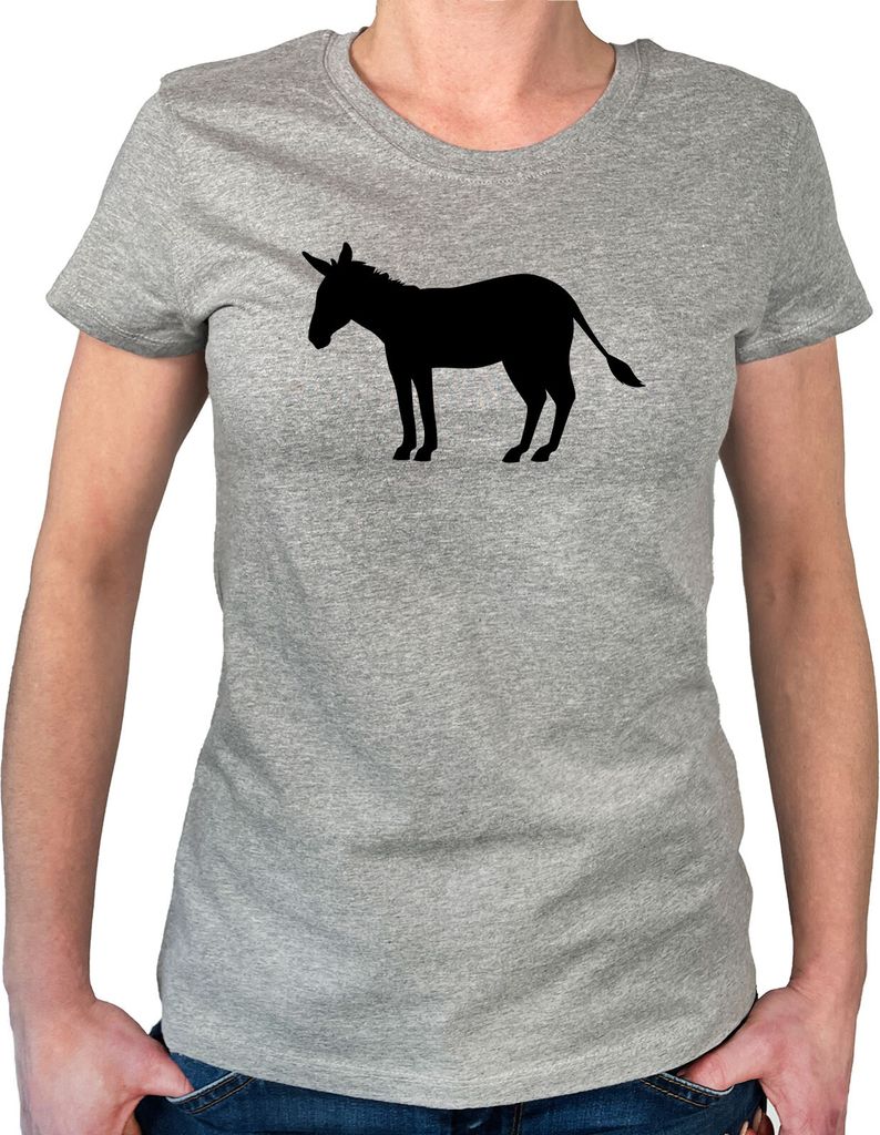 Huuraa Damen T-Shirt Esel Silhouette M Sport Grey Bio Baumwolle Fairtrade Damenshirt Geschenkidee