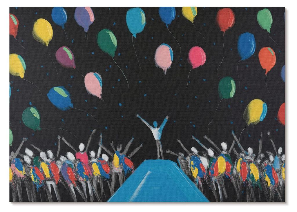 POSTER - 42x29 cm (A3) - Katarzyna Nowak - Bunte Ballons, die sich vom schwarzen Himmel abheben - Wandbild für Wohnzimmer Schlafzimmer & Flur, Mod...