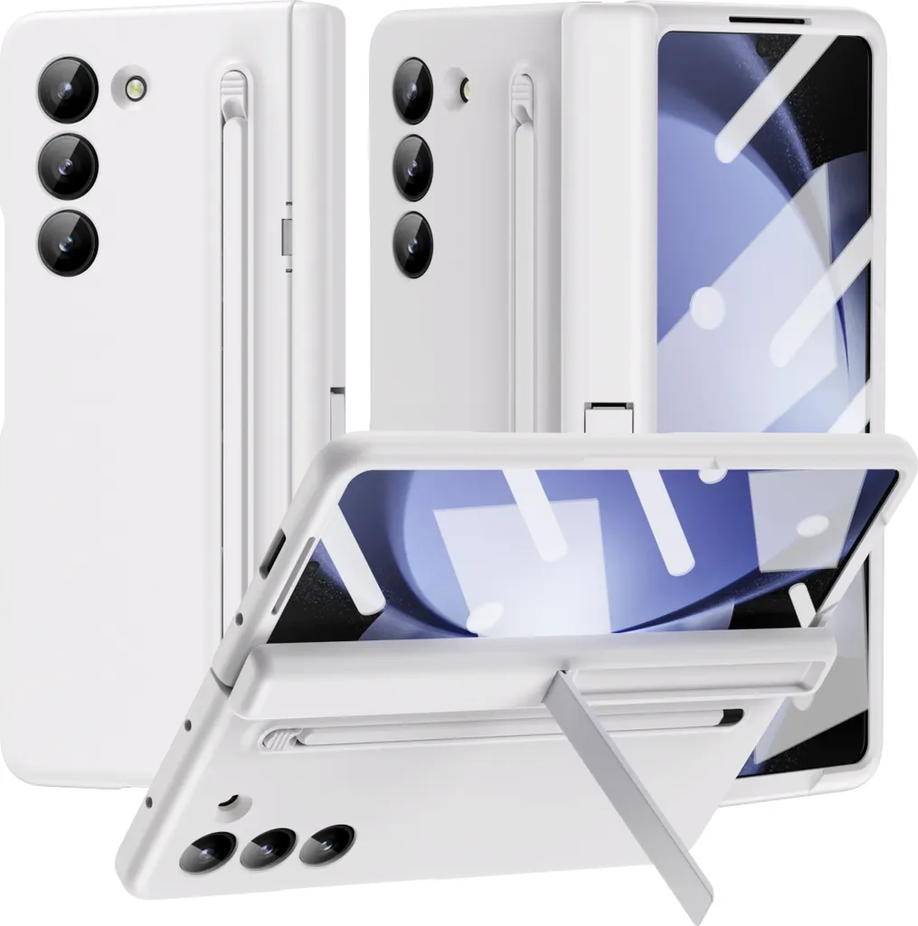 Custodia per Samsung Galaxy Z Fold 6 Custodia rigida in PC con portapenne e supporto, protezione della cerniera con pellicola per lo schermo Bianco