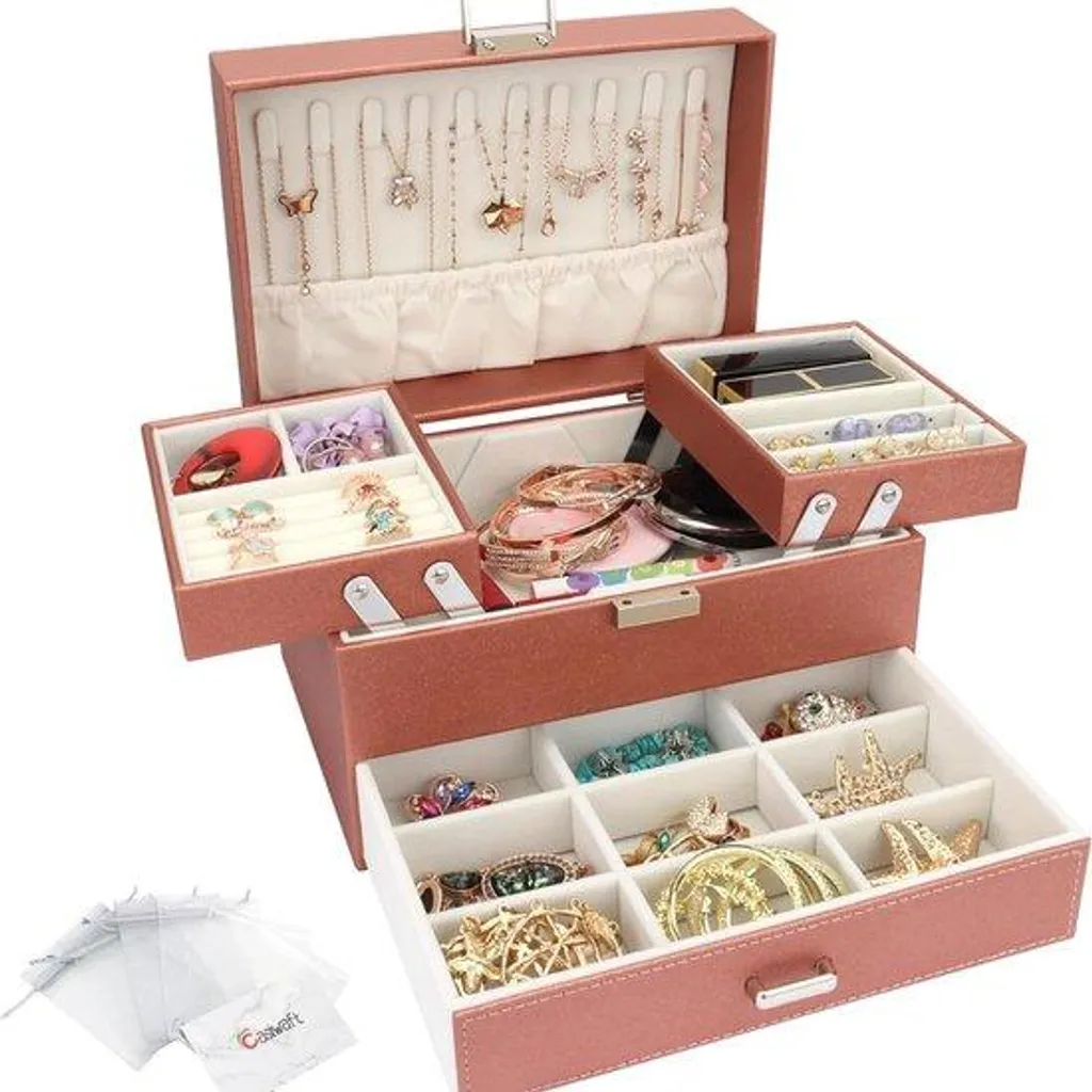 Grande boîte à bijoux couleur rosé : coffret de rangement chic et élégant