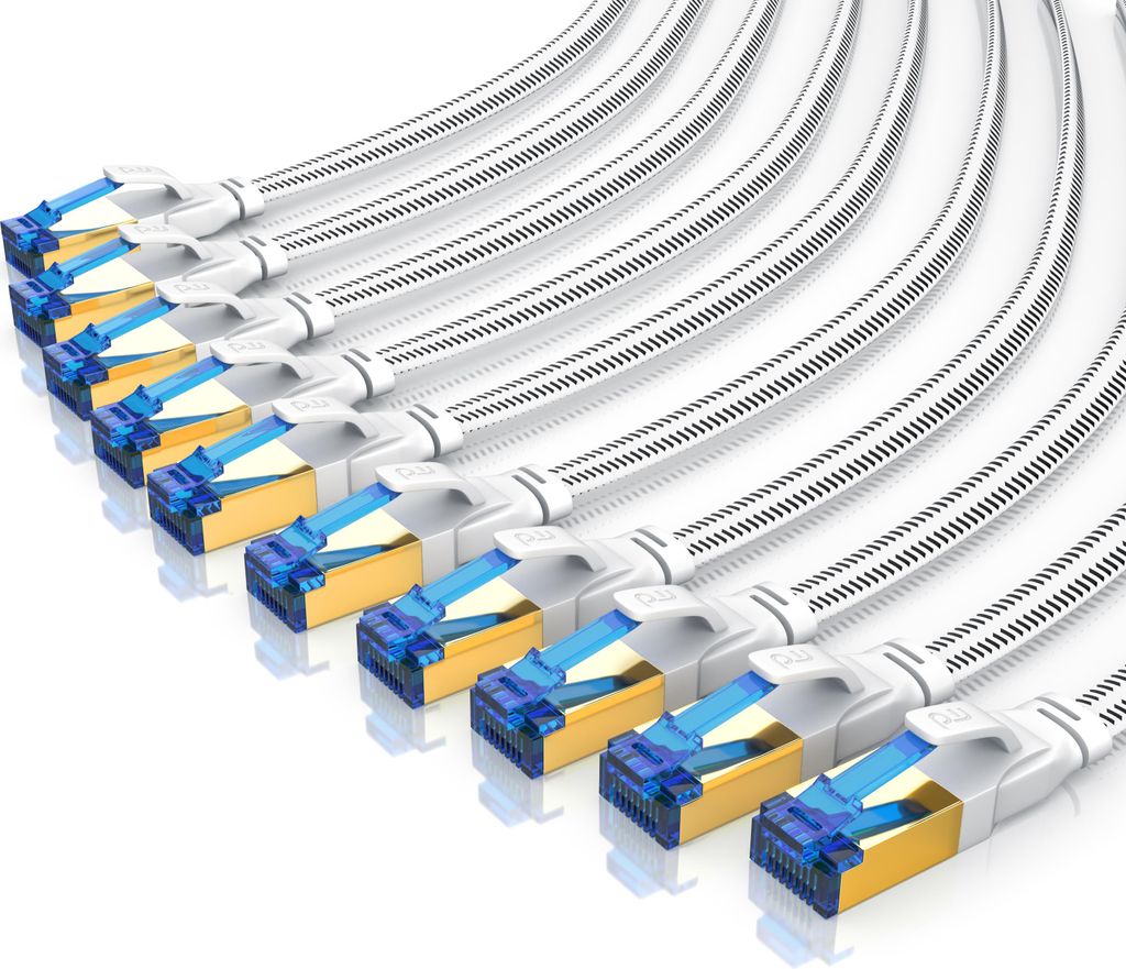 Primewire LAN-Kabel, CAT.8, RJ-45 (Ethernet) (50 cm), Patchkabel flach CAT 8, Baumwollmantel, Flachband Netzwerkkabel - 0,5m