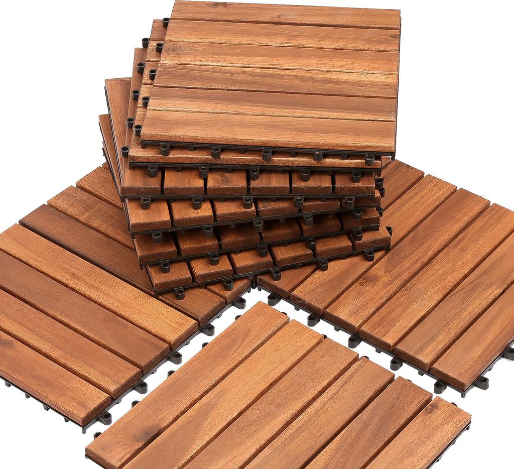 Jayseuw Holzfliesen Terrassenfliesen Bodenfliesen Balkonfliesen Akazien-Holzfliesen 30 x 30 cm leicht verlegbar 88x