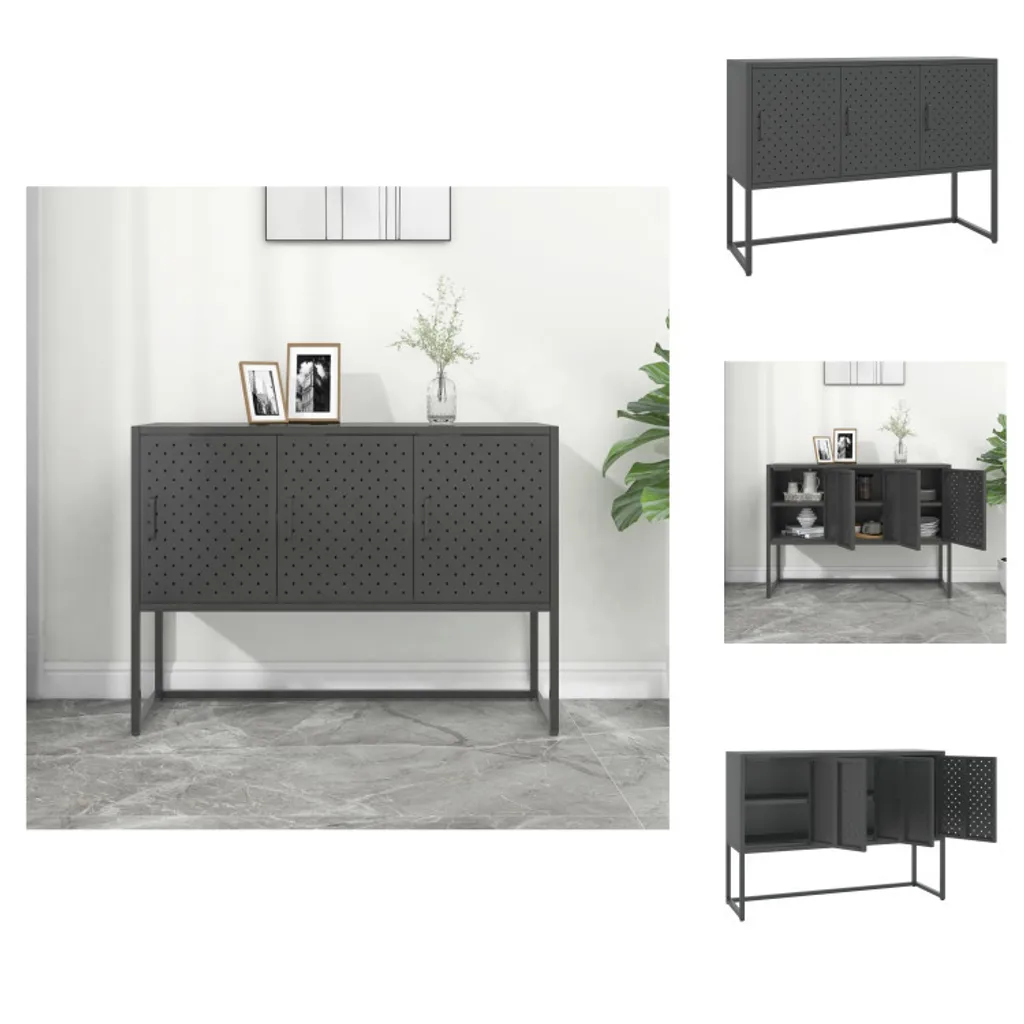 Buffet bas en acier anthracite 105 cm - Commode industrielle moderne