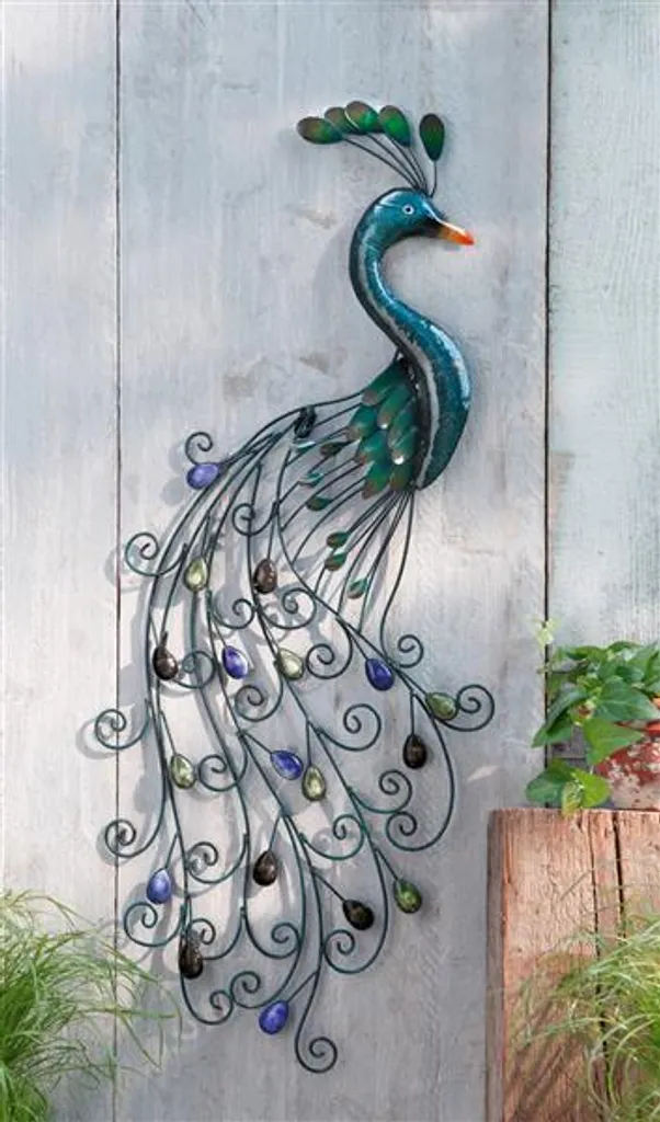 Pendentif mural paon pour cacher un mur vide - Déco métal durable 50cm