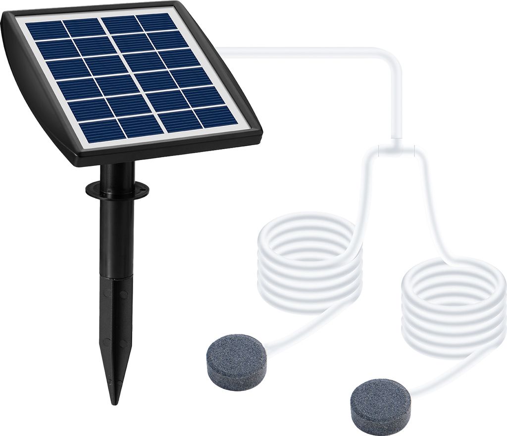 6V 2W Stecker-Solar-Sauerstoffpumpe, 2 Luftblasesteine, 2,5m Schlauch, Teichbelüfter für Garten, Fischteich und Außenschwimmbad