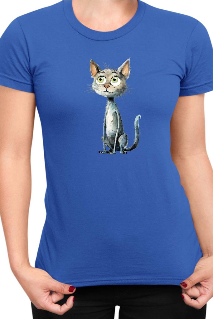 Damen T-Shirt Funny Cats Breeds Bambino Cat 012, Lady XS / Blau