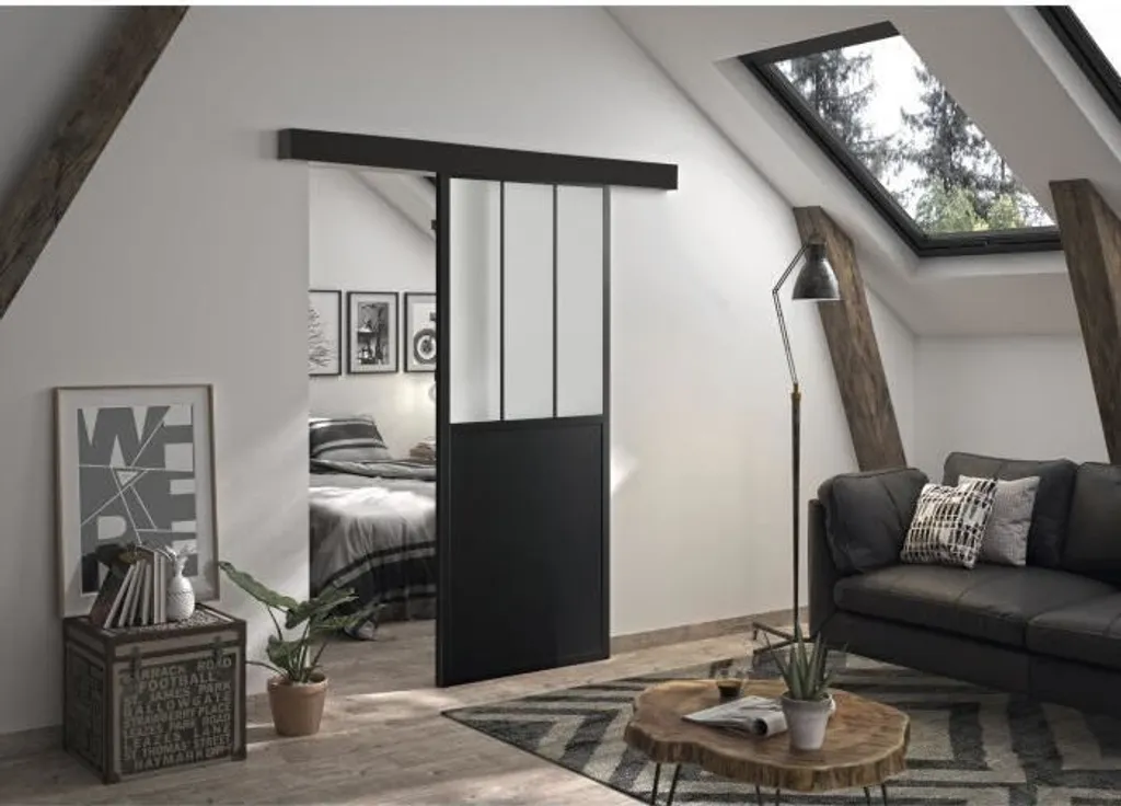 Porte coulissante silencieuse noire 204x73 cm dépolie pour petit espace