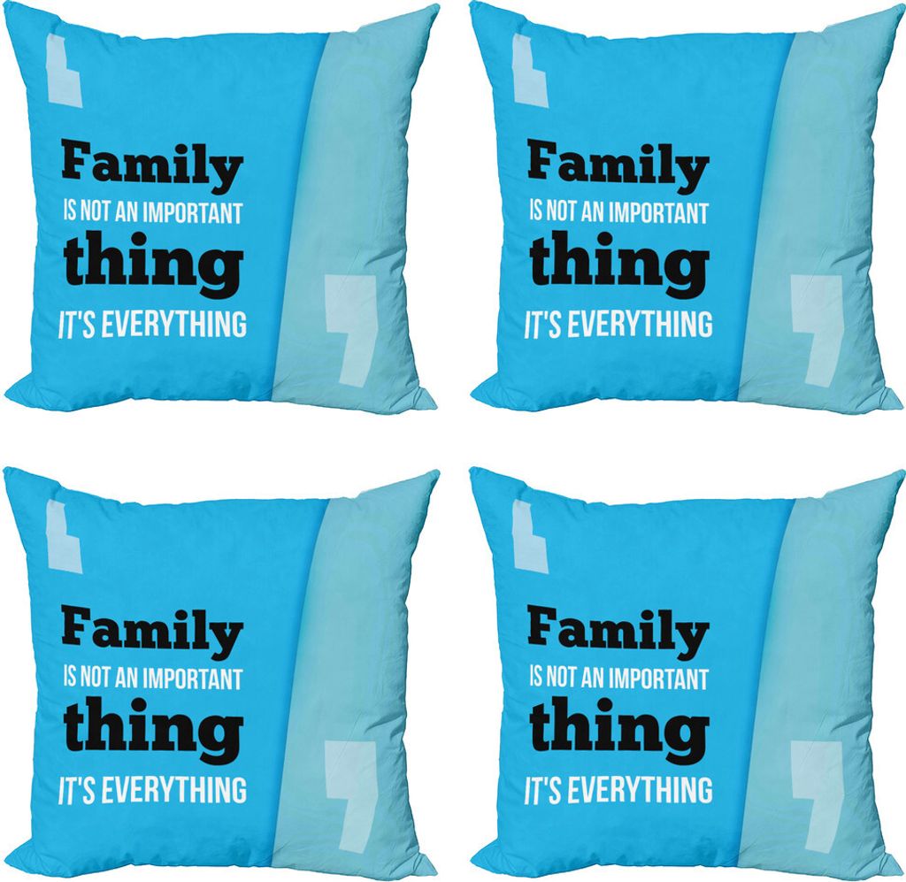 ABAKUHAUS Familie Kissenbezug Set (4 Stück), Familie Writing, Moderner Doppelseitiger Digitaldruck, 45 cm x 45 cm, Türkis-Blau-Schwarz