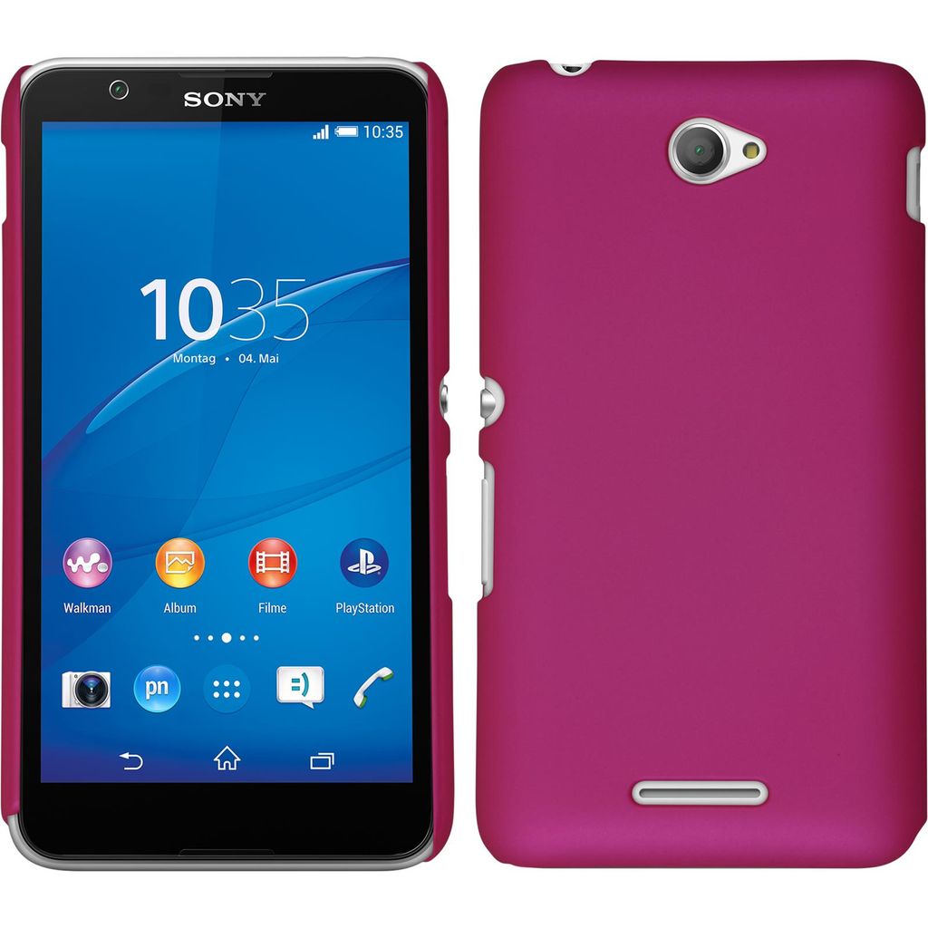 PhoneNatic Case kompatibel mit Sony Xperia E4 - Hülle pink gummiert Hard-case + 2 Schutzfolien