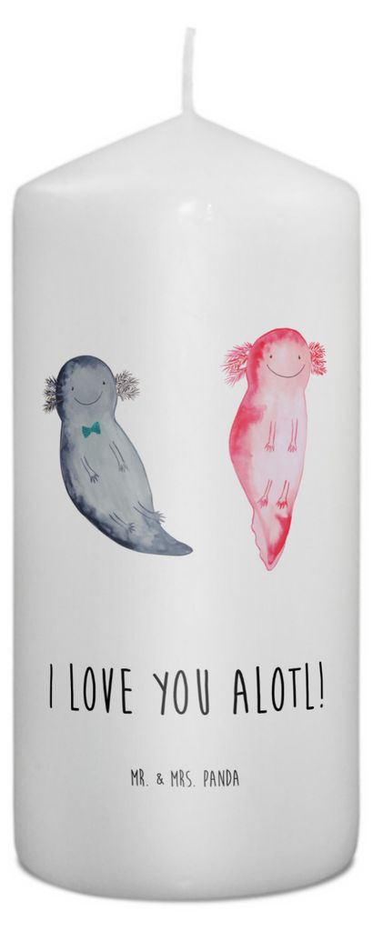 Mr. & Mrs. Panda Kerze Axolotl Liebe 15 x 7 cm - Weiß - Geschenk, Erinnerungskerze, Hochzeitstag, Blockkerze, Bedruckte, Freundin, Valentinstag, E...
