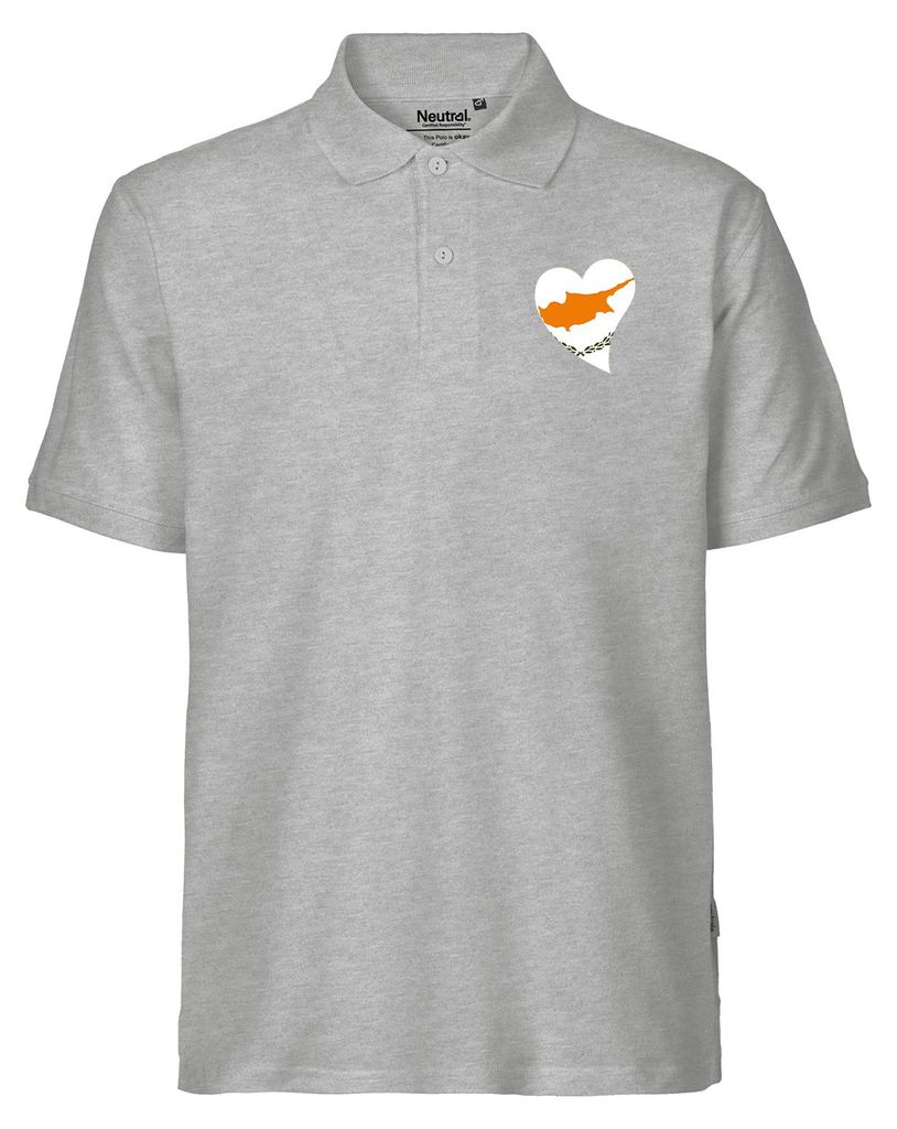 Huuraa Herren Polo Shirt Zypern Flagge Herz XXL Sport Grey Bio Baumwolle Fairtrade Poloshirt Geschenkidee