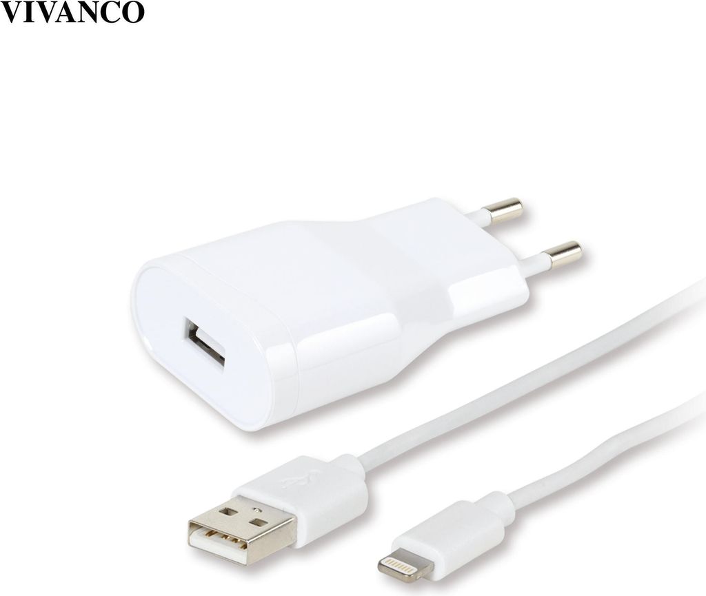 VIVanco hochwertiges USB Schnelllade Kabel kompatibel mit Apple Geräten, Charger Kit 2.4A, inkl. 1m Lightning Kabel