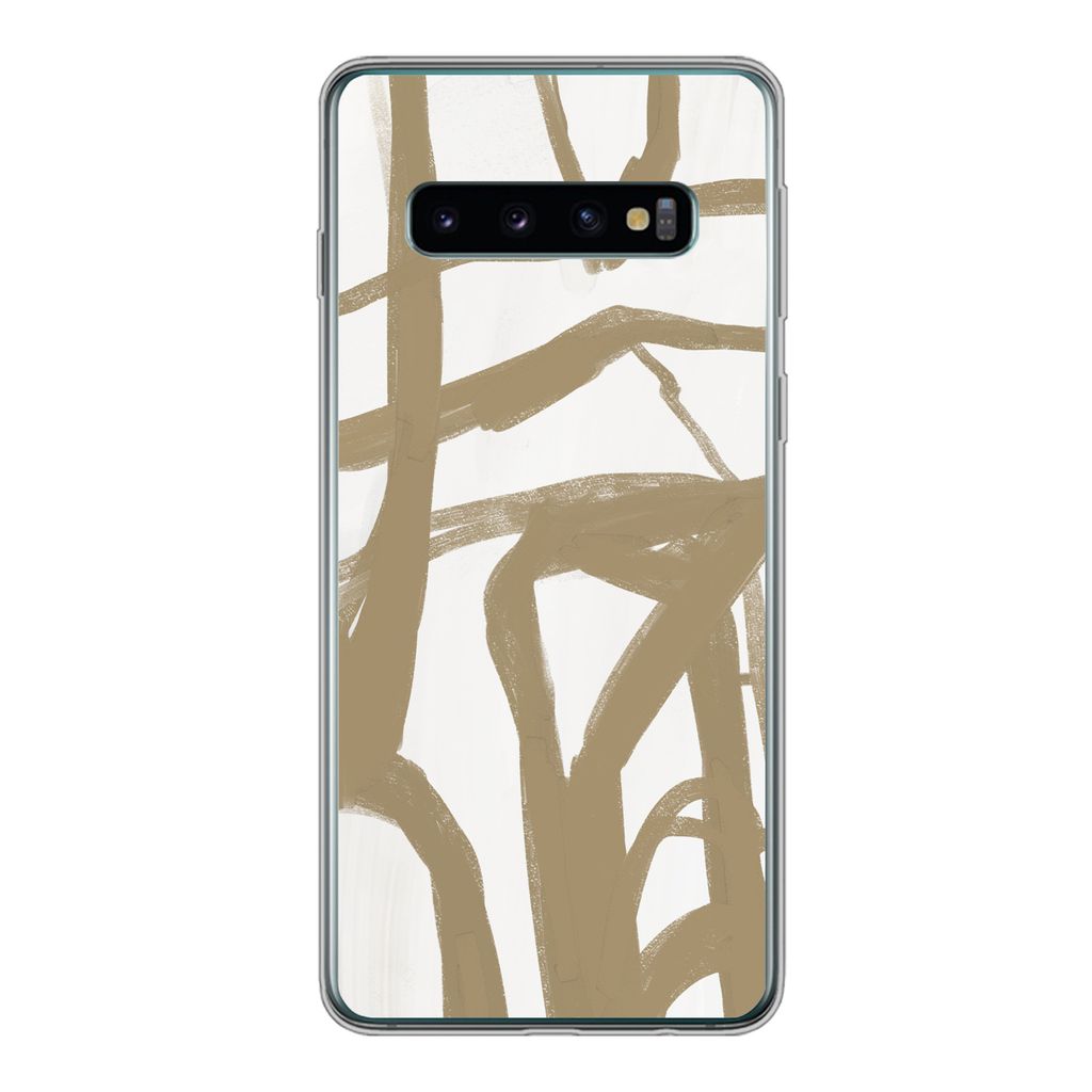 MuchoWow Handyhülle Schutzhülle Hülle für Samsung Galaxy S10 Braun - Weiß - Abstrakt Silikon Softcase Handy Hülle - Handytasche