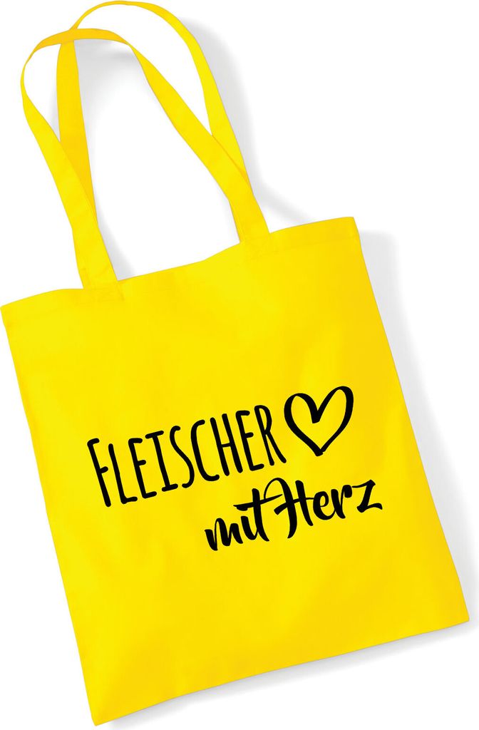 Huuraa Jutebeutel Fleischer mit Herz 10 Liter Yellow Baumwolle Tasche Geschenkidee