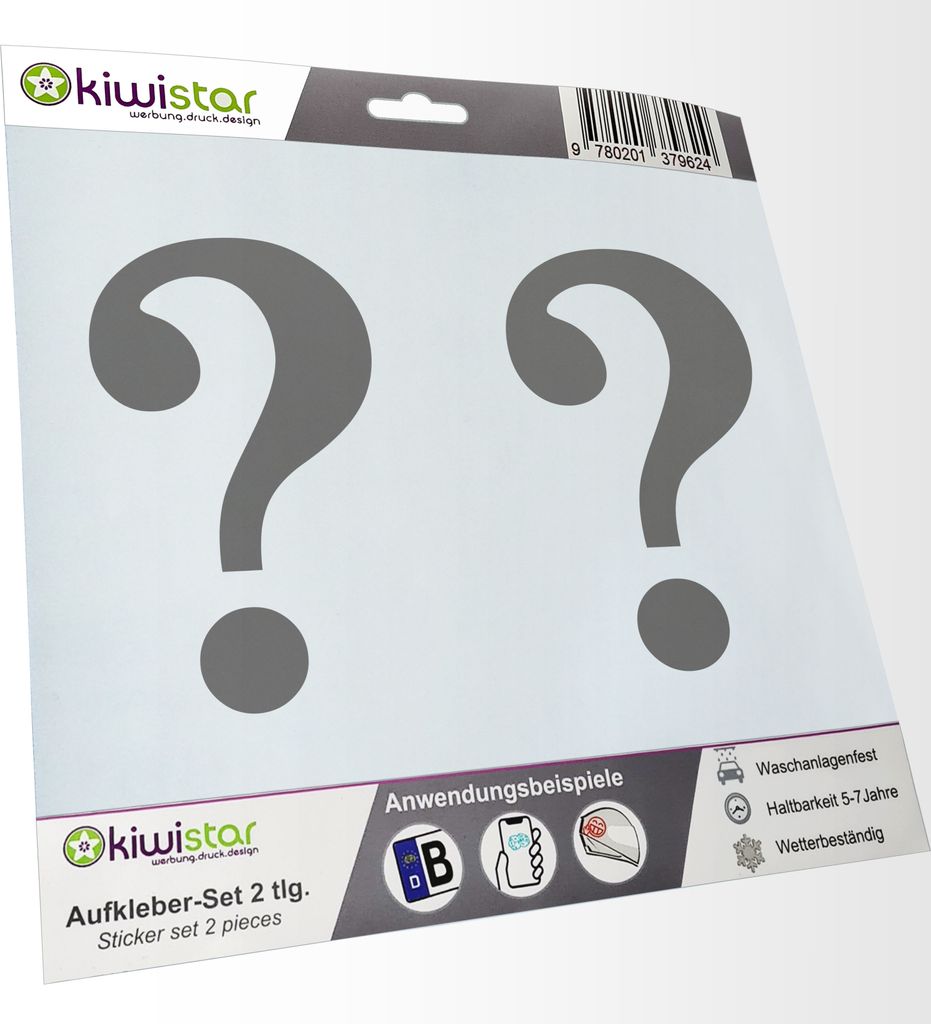 Kiwistar - 2x Kennzeichenaufkleber - grau - 21 mm Fragezeichen - Question Mark Aufkleber für Auto, Laptop, Fahrrad, LKW, Motorrad Mehrfarbig JDM D...