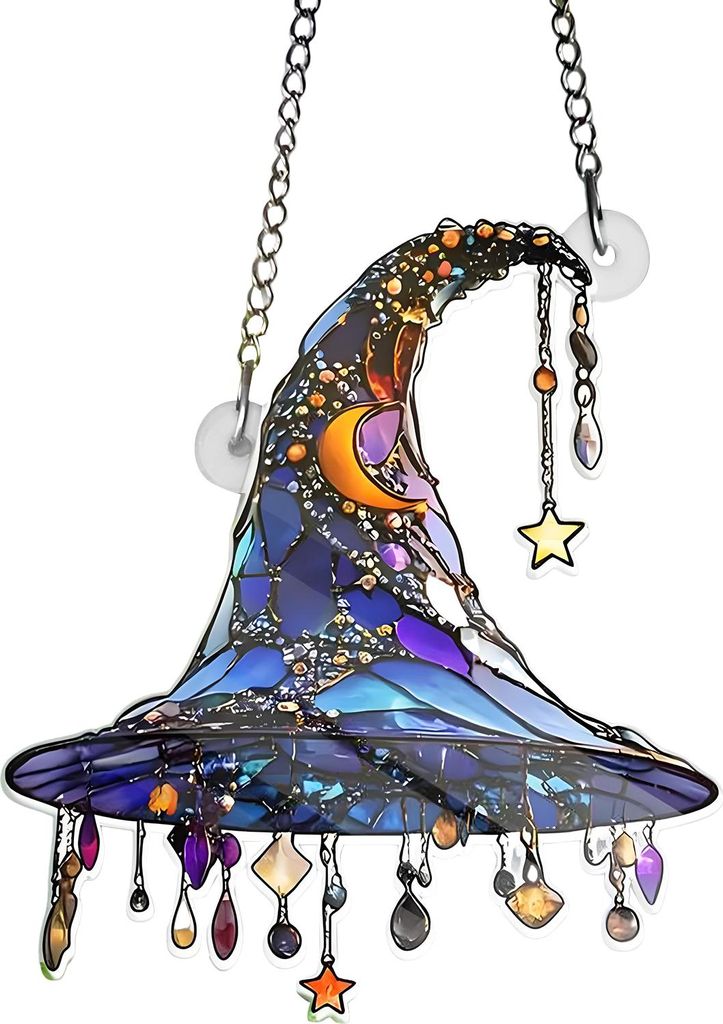 Hexenhut-Hängeornament, Sonnenlichtreflexion, 2D-Acrylanhänger, simuliertes Aussehen, Halloween-Dekoration