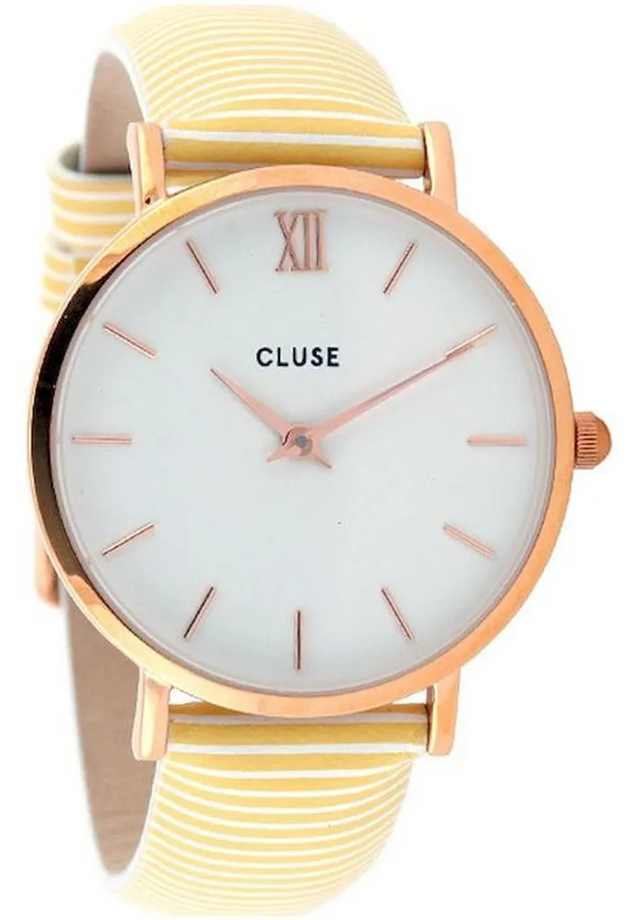 Montre Femme Cluse Minuit Idéale pour l'Été Bracelet Rayé Jaune Soleil