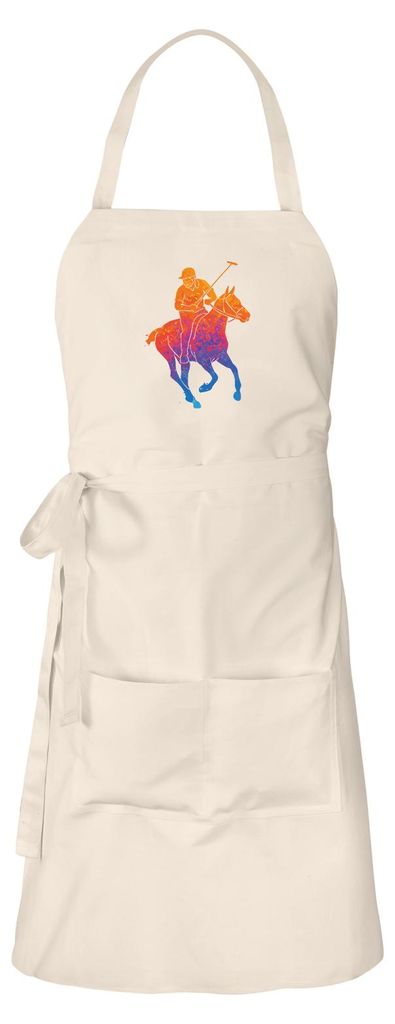 Huuraa Schürze Polo Spieler bunte Silhouette Natur mit Taschen Baumwolle Kochschürze Geschenkidee