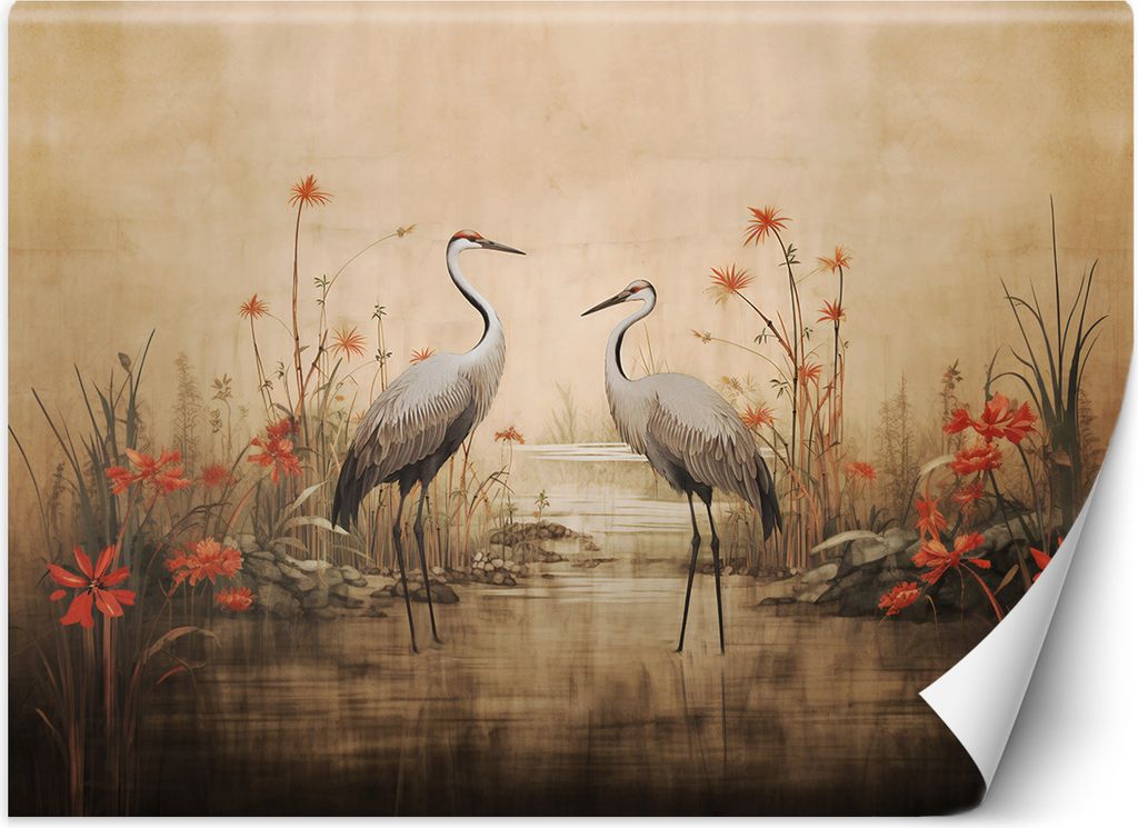 Vlies fototapete Kraniche auf einem See 150x105 cm Feeby Beige inkl. Kleber einfache Montage