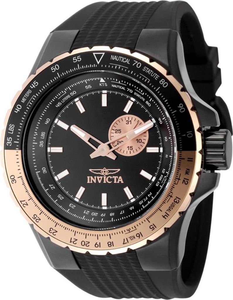 Invicta Aviator 49725 Herren uhr - Wasserdicht - Analog - Quarzuhrwerk - Edelstahl mit schwarzen zifferblat - 50mm
