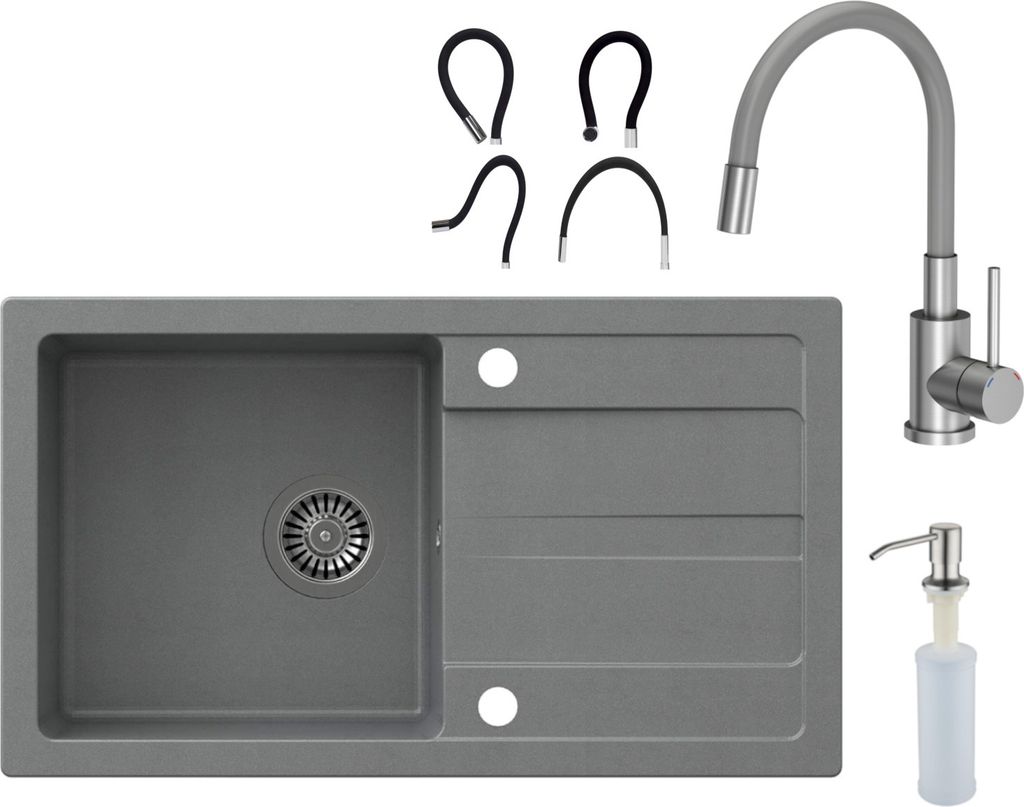 VBChome Spülbecken mit Armatur 77 x 44 cm Grau Einzelbecken Produktbild 
