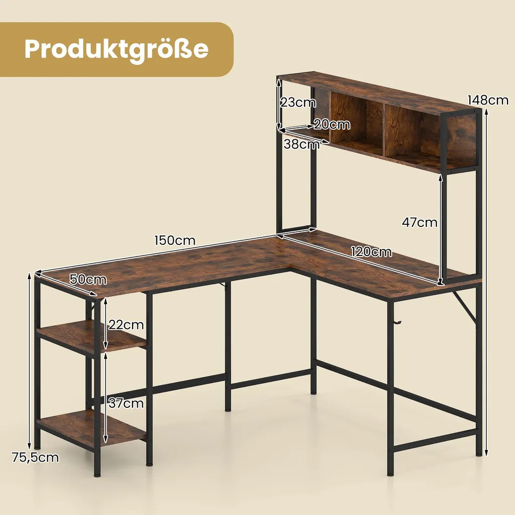 Optimisez votre Petit Espace avec ce Bureau d'Angle avec Rangement Brun - 3