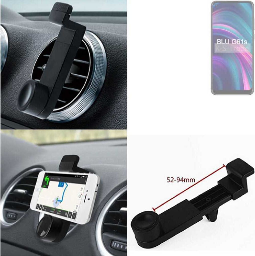 K-S-Trade Lüftungshalterung kompatibel mit BLU G61s KFZ-Halterung Autohalterung Handy-halterung Lüftungsgitter Lüftungsschlitze Schwarz