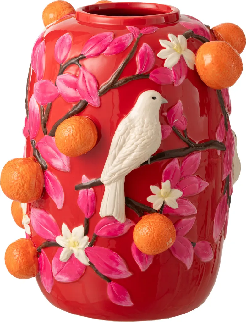 Vase Design Oiseau J-Line Céramique Bicolore Rose Orange Grand Modèle