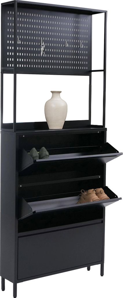 Schuhschrank MCW-O86, Schuhregal Schuhkipper, 3 Kippfächer Metall 201x80x20cm schwarz
