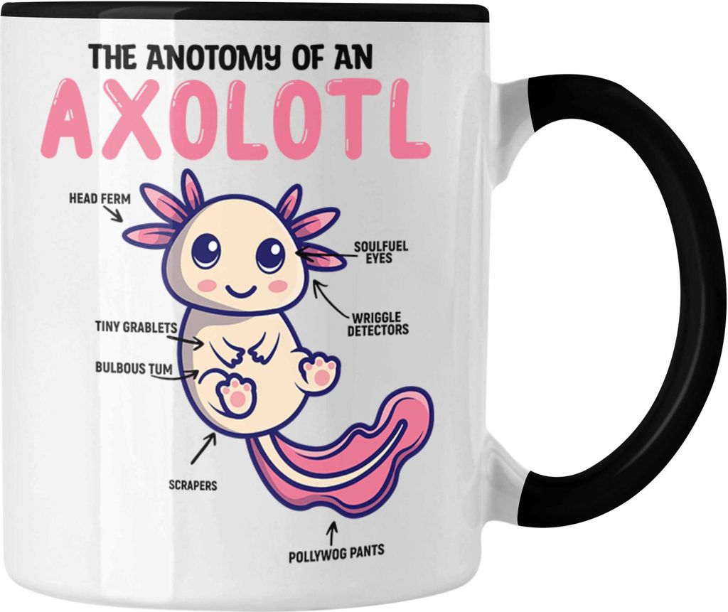 Trendation - Axolotl Tasse Geschenk für Schwanzlurch-Liebhaber (Schwarz)