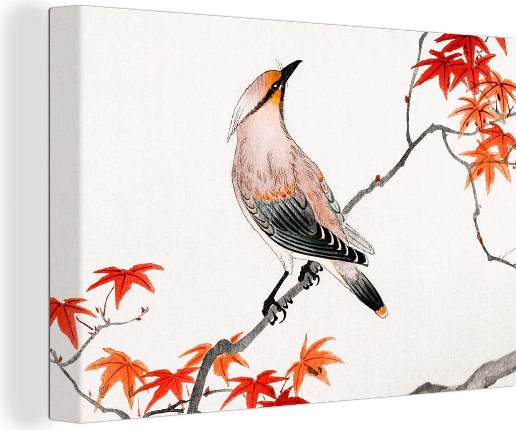 OneMillionCanvasses - Leinwandbilder - 140x90 cm, Japanischer Ahorn - Baum - Vögel, Wandbilder Kunstdruck Wanddekoration - Foto auf Leinwand - G...