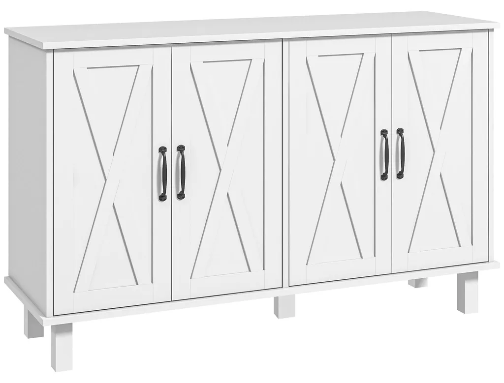 Buffet de rangement bas blanc 120 cm - 4 portes style rustique chic