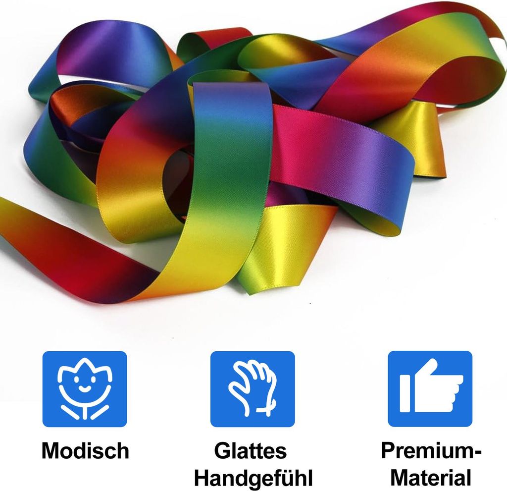 Regenbogen-Geschenkband, Satinband, Geschenkband, buntes Satinband, zum Verpacken von Geschenken, Basteln, Haarschleifen, Blumensträuße, Dekorati...