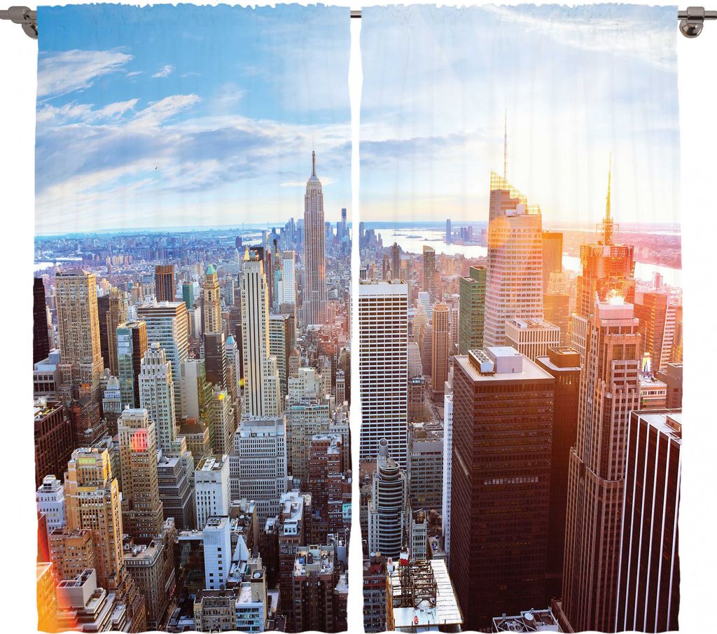 ABAKUHAUS New York Rustikaler Vorhang, Finanzviertel, Wohnzimmer Universalband Gardinen mit Schlaufen und Haken, 280 x 245 cm, Mehrfarbig