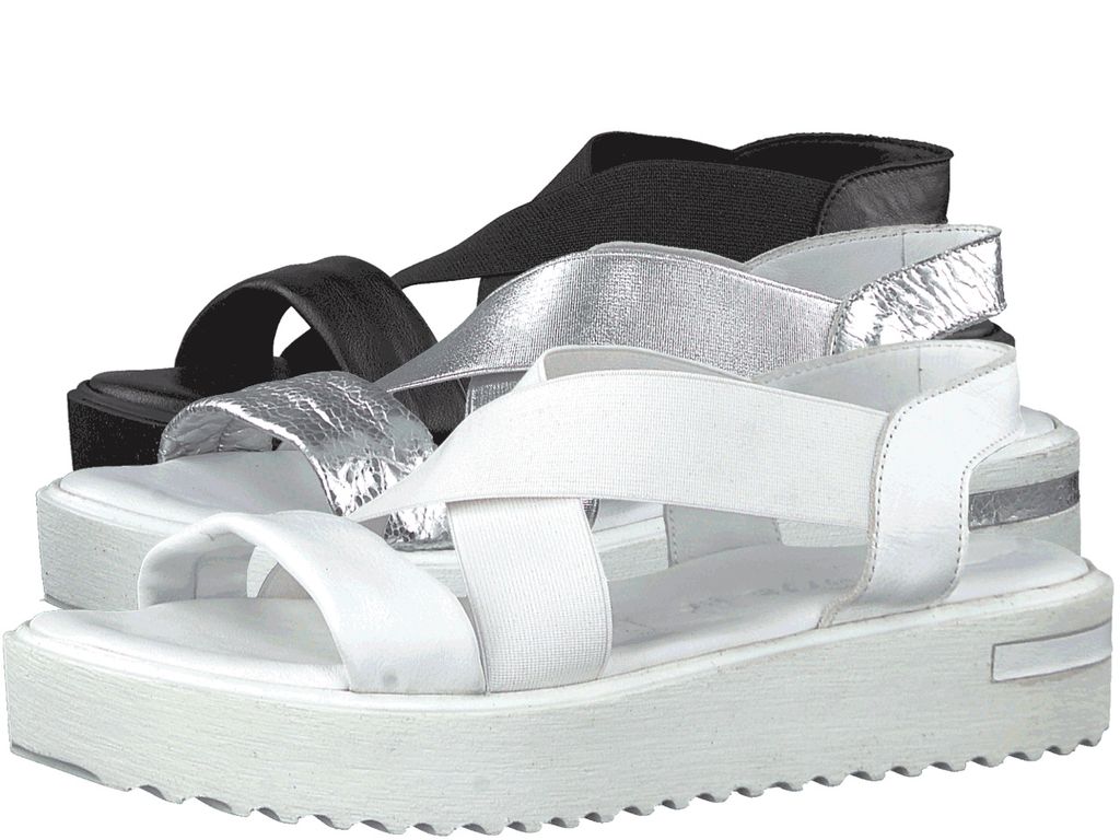 Tamaris Plateau Sandalen 1-28219-20 Leder Schlupf Damen Schuhe, Größe:40 EU, Farbe:Silber