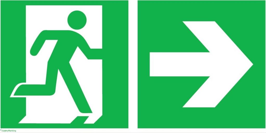 SafetyMarking Fluchtwegschild Folie B400xH200 mm Notausgang rechts mit Pfeil rechts langnachleuchtend