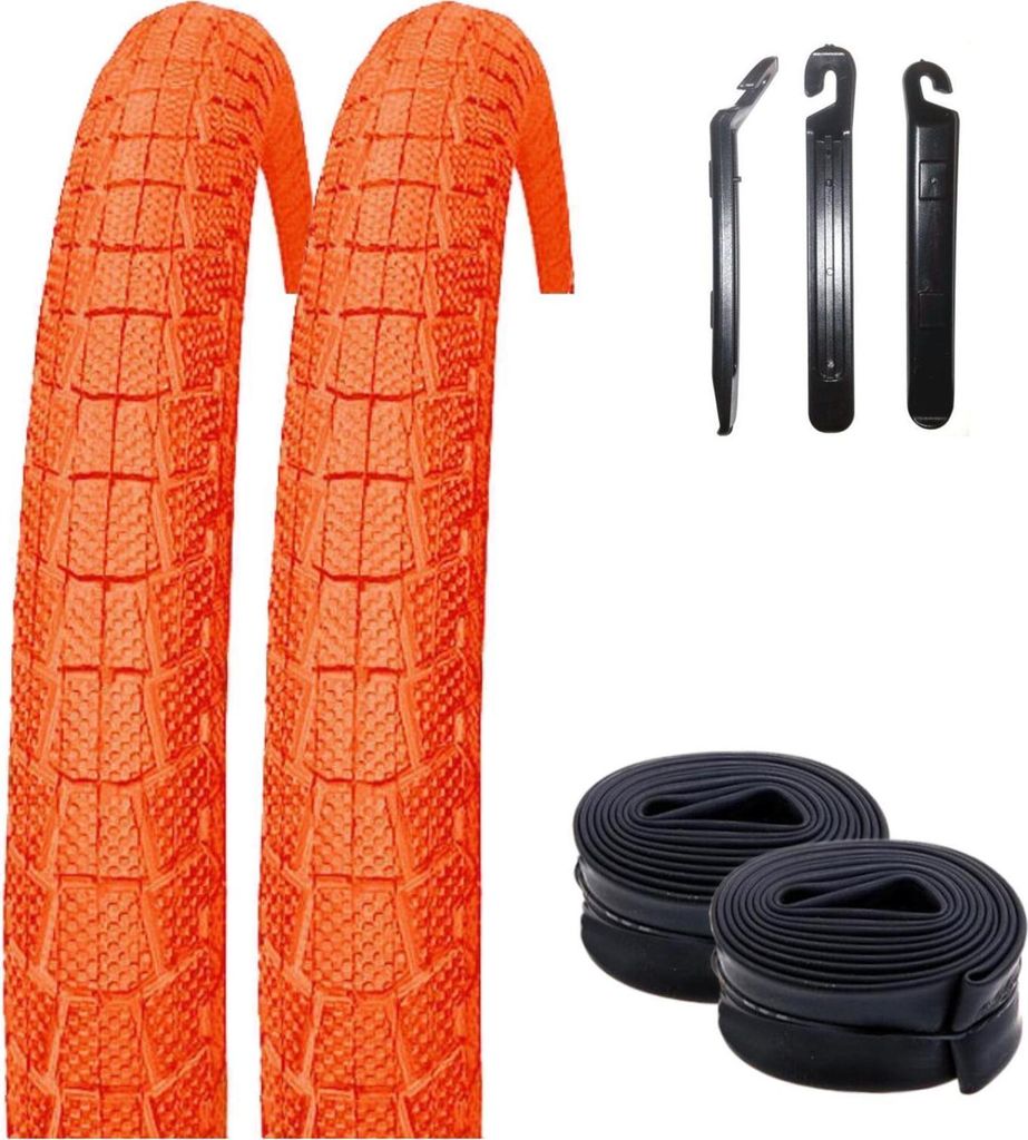 2 x Kenda K-907 Krackpot 20" BMX Fahrradreifen Fahrradmantel in Orange 50-406 (20 x 1.95) + 2 passende Schläuche AV inkl. 3 Reifenheber