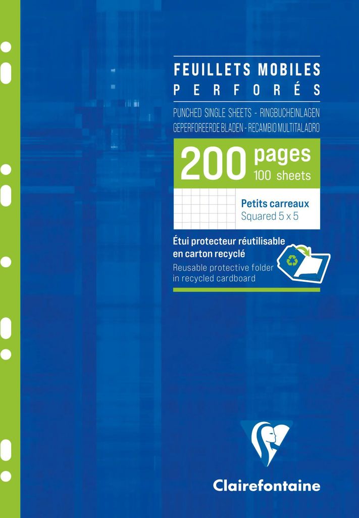 Clairefontaine 5x Packung 100 Bl Ringbucheinlagen, DIN A4, 90g, kariert 1752C