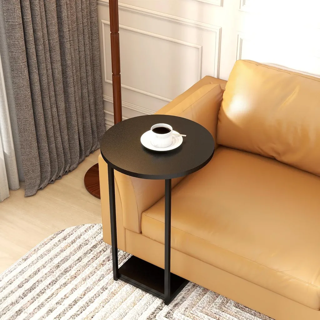 Table d'Appoint en C Structure Métal Noir 40x40x60cm Stable et Robuste
