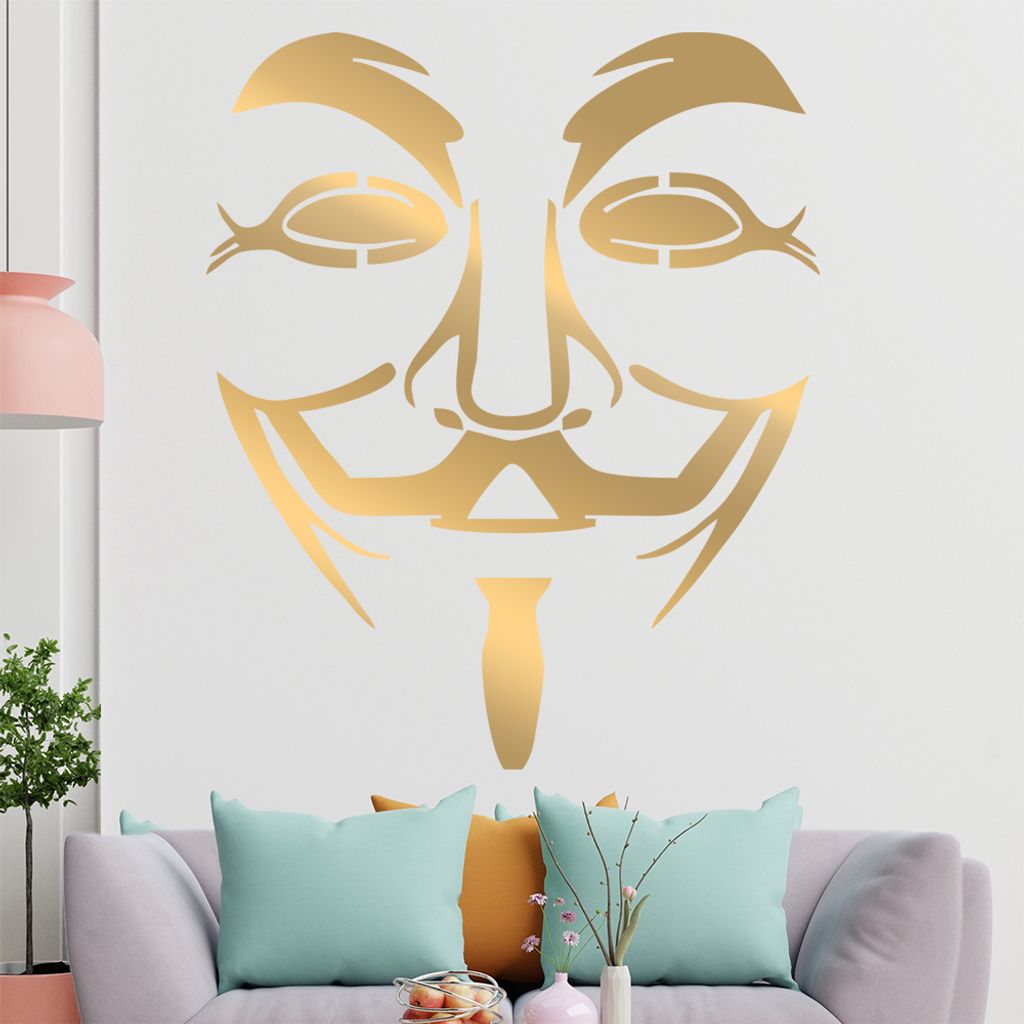 KIWISTAR Anonymous Maske - Guy Fawkes Wandtattoo in 6 Größen - Wandaufkleber Wall Sticker - Dekoration, Küche, Wohnzimmer, Schlafzimmer, Badezimmer