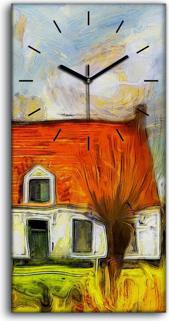 Küchenuhr Bürouhr Leinwand Uhr 30x60 Gemälde Abstrakte Land Haus Baum Kunst - schwarze Hände