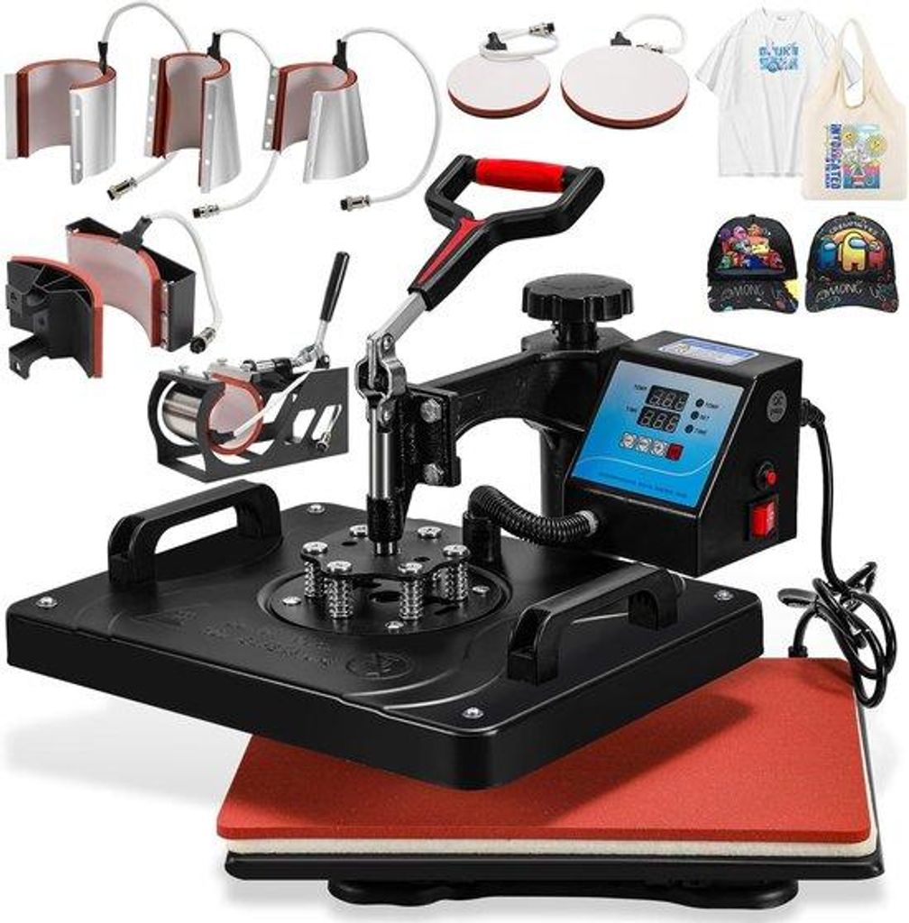 Multifunktionale 8-in-1-Heißpresse für T-Shirts, Mützen, Tassen und Teller – um 360° drehbar und 1250 W